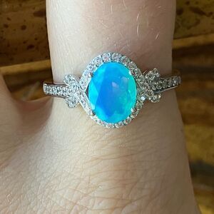 Blue Ethiopian Opal Sterling Silver Ring Size 9.75